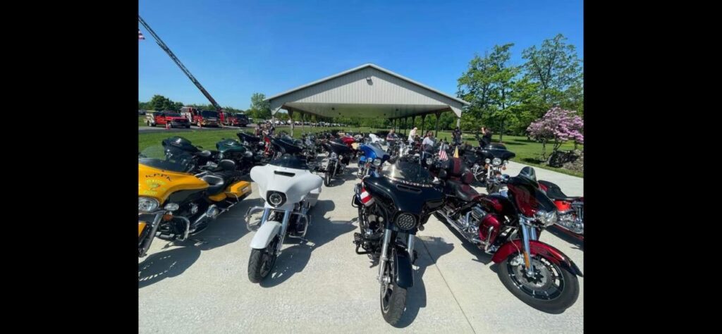 Motorcyles parked at the Dedication Ceremony